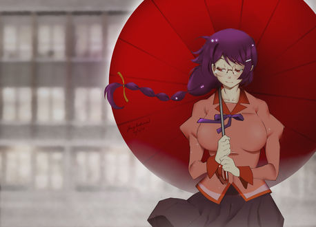 Обои на рабочий стол Tsubasa Hanekawa / Цубаса Ханэкава из аниме Bakemonogatari / Истории монстров, by Jowy