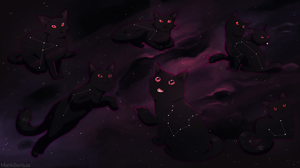Обои на рабочий стол Черные кошки созвездия, by MarikBentusi