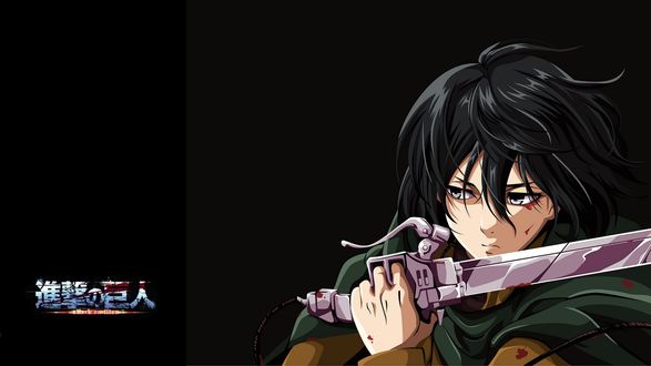 Обои на рабочий стол Mikasa Ackerman / Микаса Аккерман с окровавленным клинком из аниме Атака Титана / Attack on Titan / Shingeki no Kyojin