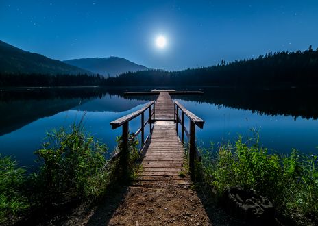 Обои на рабочий стол Деревянный настил на воде под лунным светом, Canada / Канада, by James Wheeler
