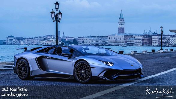 Обои на рабочий стол Realistic Lamborghini на набережной, by Rudraksh Jain