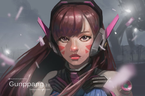 Обои на рабочий стол D. VA Hana Song / Ханна Сон, из игры Overwatch / Дозор, by Gunppang