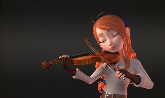 Обои на рабочий стол Рыжеволосая девушка играет на скрипке