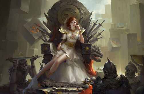 Обои на рабочий стол Королева на троне принимает капитуляцию врагов, by zhen sun