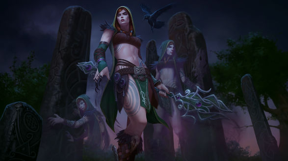 Обои на рабочий стол Фантомная Королева Morrigan / Морриган, арт к игре Smite, by Andantonius