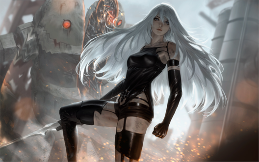 Обои на рабочий стол YoRHa №2 тип A, из игры NieR: Automata, by raikoart