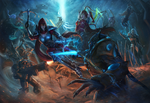 Обои на рабочий стол Битва героев игры Heroes of the Storm / Герои шторма с монстрами, by raikoart