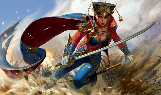 Обои на рабочий стол Fiora / Фиора в гусарском мундире, арт к игре League of Legends / Лига Легенд, by NikitaNV
