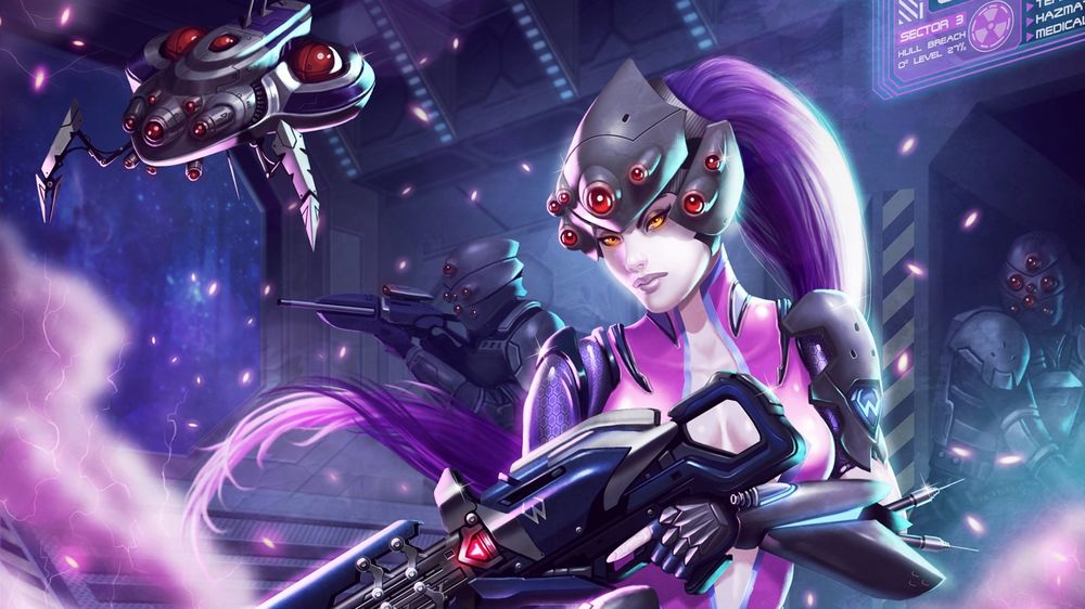 Обои для рабочего стола Персонаж Widowmaker / Роковая Вдова / Amelie Lacroix / Амели Лакруа из игры Overwatch / Дозор