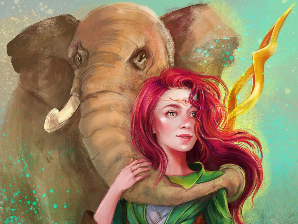 Обои для рабочего стола Девушку хоботом обнял слон, by Hanaa Medhat