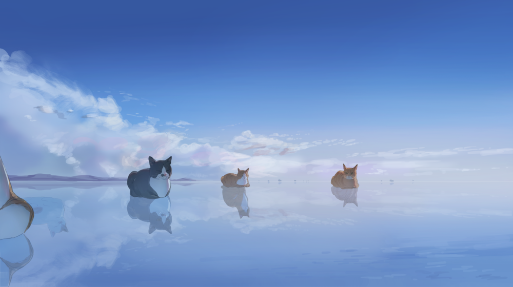 Обои для рабочего стола Кошки лежат на поверхности воды, by aoyu