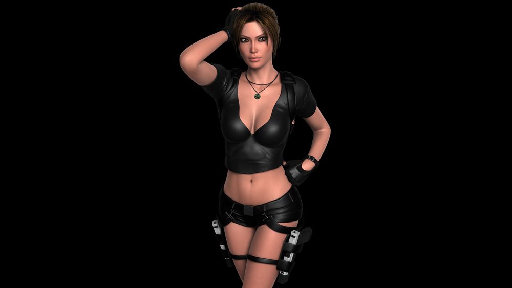 Обои Лара Крофт / Lara Croft в черном обтягивающем наряде с. 