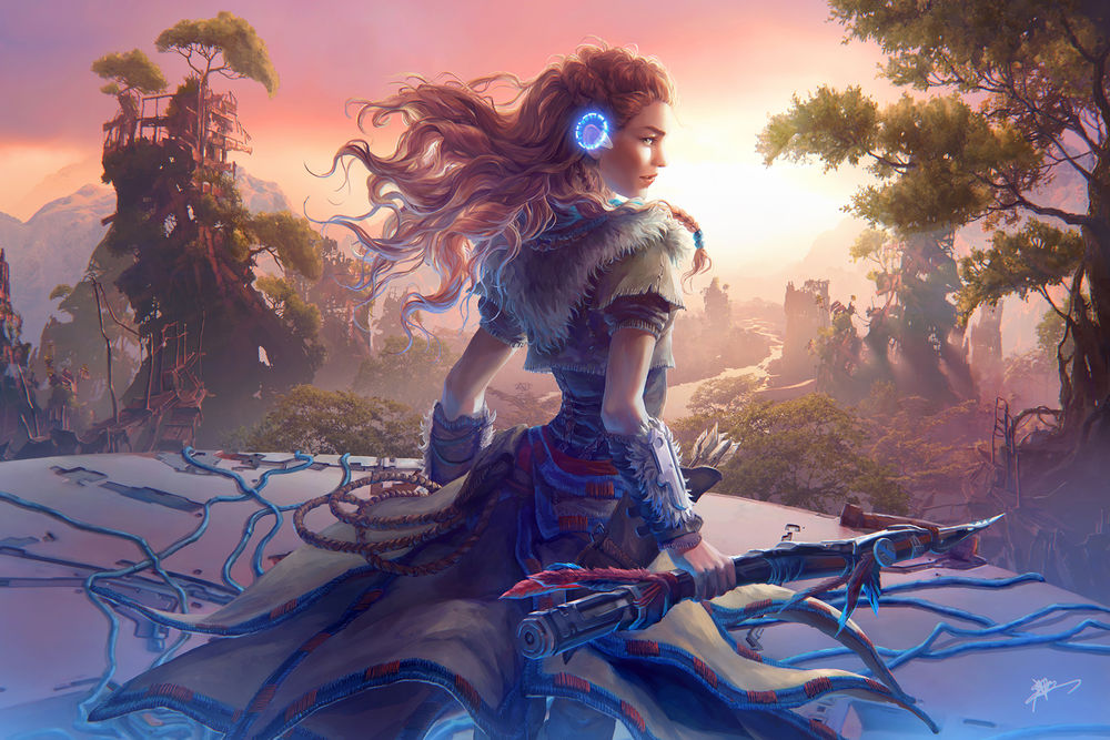 Обои для рабочего стола Лучница Aloy / Элой / Эшли Берч, из игры Horizon Zero Dawn, by koloromuj
