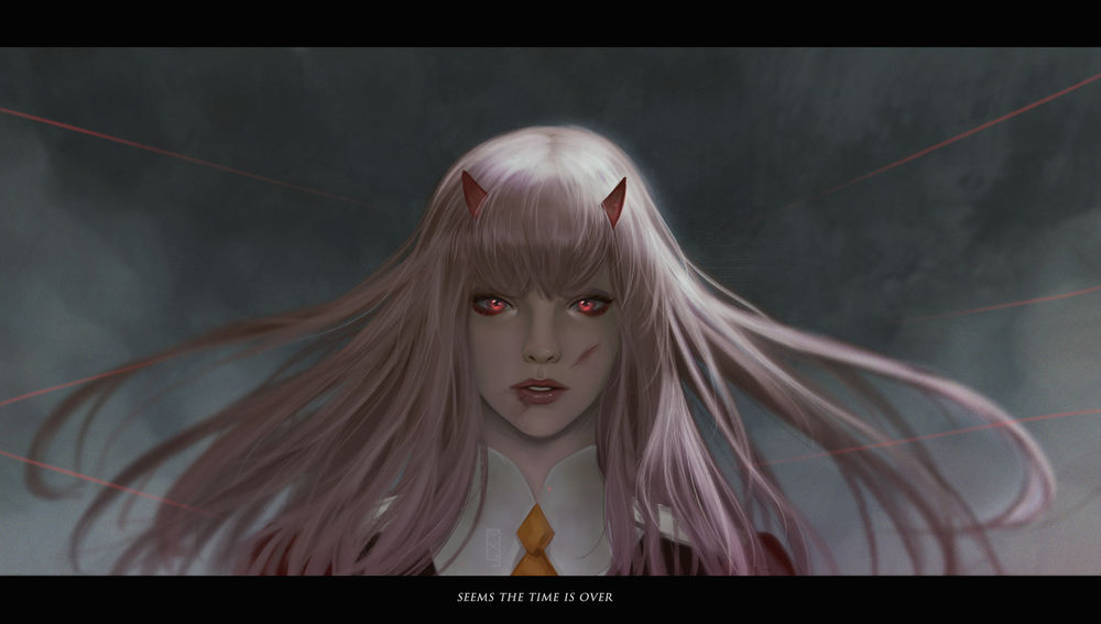 Обои для рабочего стола Zero Two / Зеро Ту из аниме Darling in the FranXX / Милый во Франкcе (Seems the time is over / Кажется, время закончилось), by Marcusssxg