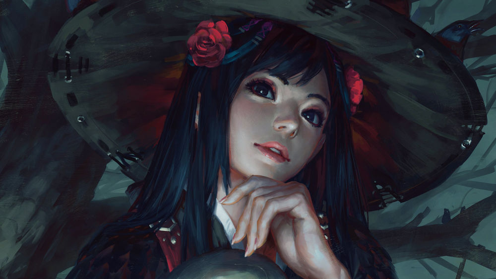 Обои для рабочего стола Девушка в шляпе, by GUWEIZ