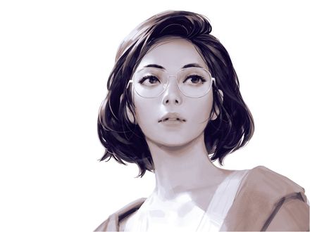 Обои на рабочий стол Девушка в очках, by Guweiz