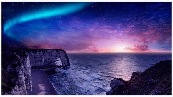 Обои на рабочий стол Работа Mystical place / Мистическое место, скалы Авалон Этрета и прекрасная знаменитая береговая линия, Нормандия, Франция, by Ellysiumn