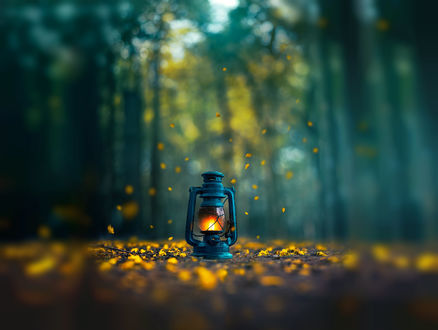 Обои на рабочий стол Горящий фонарь на дороге, by Ashraful Arefin