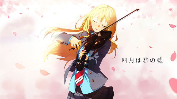 Обои на рабочий стол Kaori Miyazono / Каори Миязоно из аниме Shigatsu wa Kimi no Uso / Твоя апрельская ложь, by Dinocojv