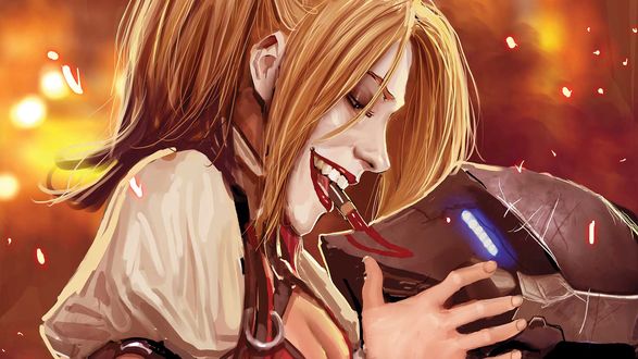 Обои на рабочий стол Harley Quinn / Харли Квинн помадой нарисовала улыбку Бэтмену / Batman