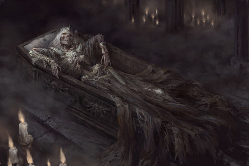Обои на рабочий стол Скелет короля в гробу, by Llyncis