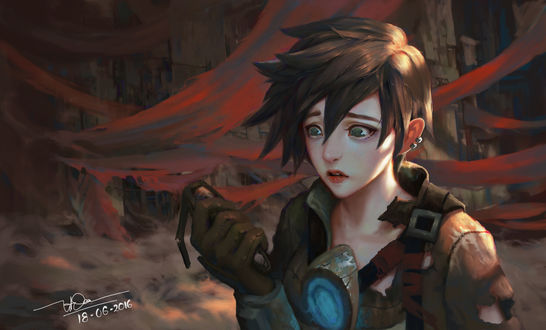 Обои на рабочий стол Tracer / Трэйсер из игры Overwatch / Дозор, by Dao Le Trong