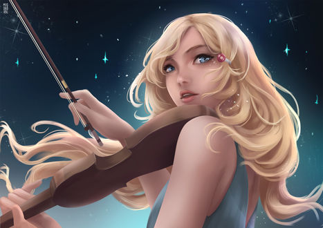 Обои на рабочий стол Kaori Miyazono / Каори Миязоно из аниме Shigatsu wa Kimi no Uso / Твоя апрельская ложь, by miqdadhbl
