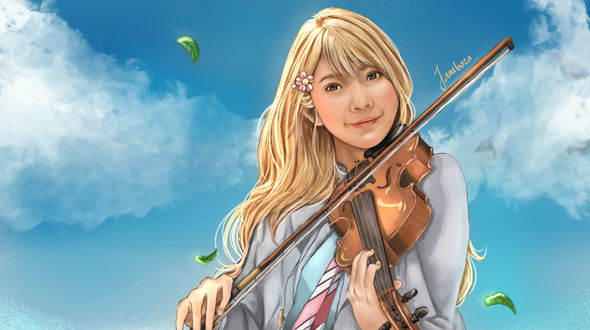 Обои на рабочий стол Kaori Miyazono / Каори Миязоно из аниме Shigatsu wa Kimi no Uso / Твоя апрельская ложь, by jambozart