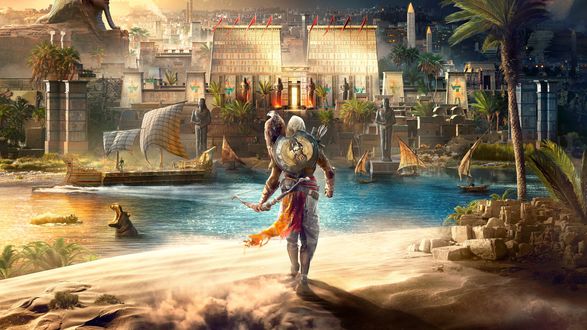 Обои на рабочий стол Bayek / Байек – защитник Египта, арт к игре Assassins Creed / Кредо Убийцы