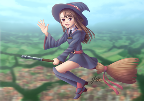 Обои на рабочий стол Atsuko Kagari / Ацуко Кагари из аниме Little Witch Academia / Академия ведьмочек, by Maomour