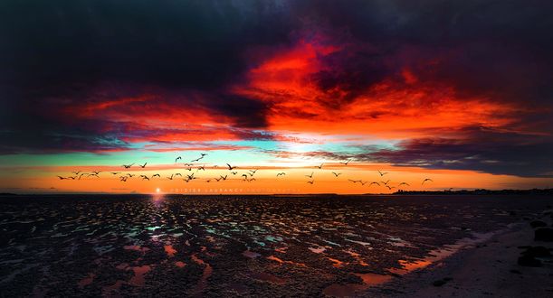 Обои на рабочий стол Закат на Атлантическом побережье, Франция, фотограф Didier Laurancy