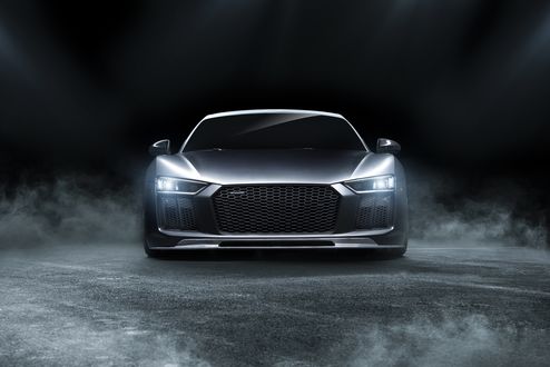 Обои на рабочий стол Audi R8 VRS на темном фоне в тумане