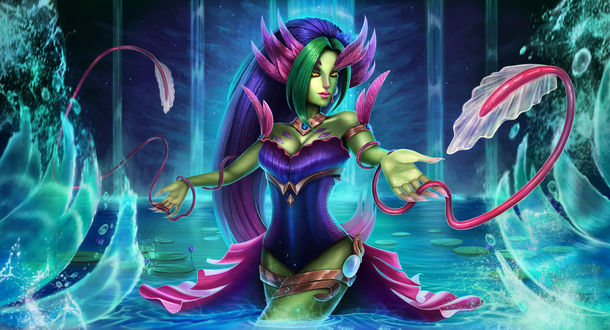 Обои на рабочий стол River spirit Zyra / Речной дух Зайра из игры League of Legends / Лига Легенд, by domeano