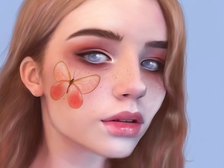 Обои на рабочий стол Девушка с бабочкой на лице, by Anne Novik