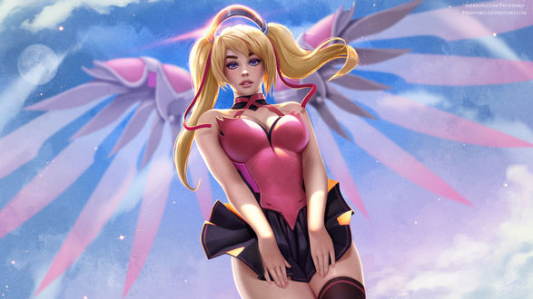 Обои на рабочий стол Mercy / Ангел / Ангела Циглер из игры Overwatch / Дозор, by Prywinko