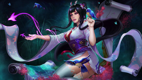 Обои на рабочий стол Kachou Fuugetsu-Hana / Хана из игры Onmyoji, by Prywinko
