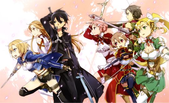 Обои на рабочий стол Kirigaya Kirito, Asuna Yuki и другие персонажи из аниме Sword Art Online / Мастера Мечей онлайн