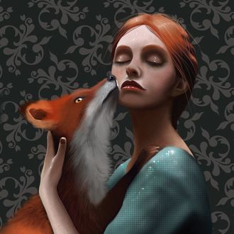 Обои на рабочий стол Девушка с лисой, by Olga Suslova