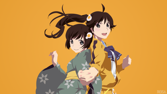 Обои на рабочий стол Tsukihi Araragi / Цукихи Арараги и Karen Araragi. Карэн Арараги из аниме Nisemonogatari / Nisemonogatari, by rosalyneres