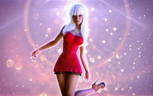 Обои на рабочий стол Девушка -блондинка Emily Harper в красном платье, by REDANTArts