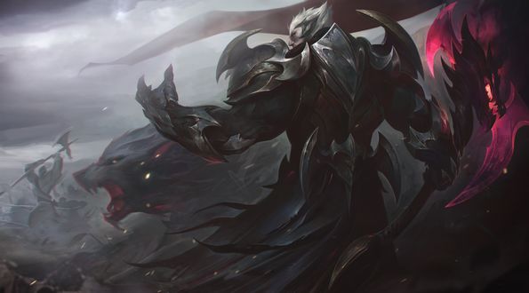 Обои на рабочий стол King Darius / Король Дариус с мифическим зверем, арт к игре League of Legends / Лига Легенд, by Riot Games