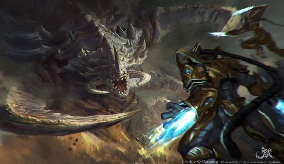 Обои на рабочий стол Люди в скафандрах VS демона, by Qichao Wang