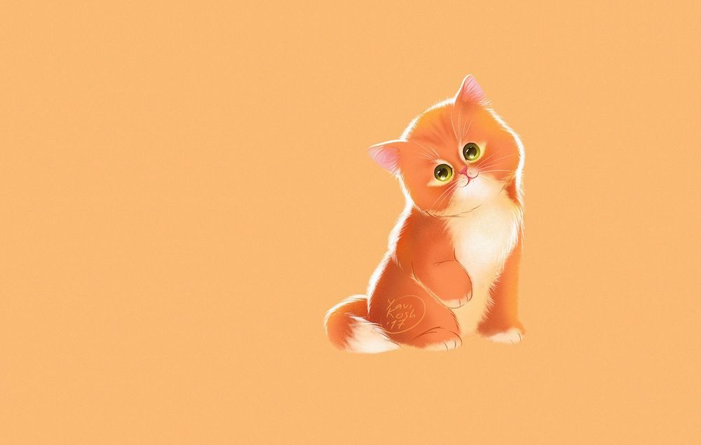 Обои для рабочего стола Рыжий котенок сидит на оранжевом фоне, by YaviKosh