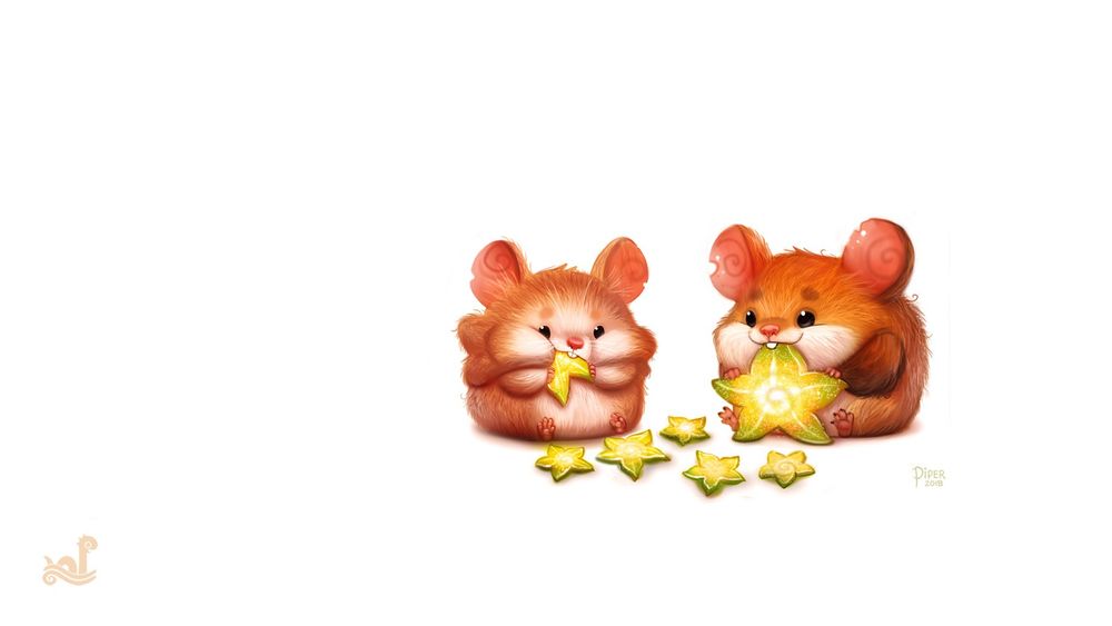 Обои для рабочего стола Два хомячка жуют звездочки, by Piper Thibodeau