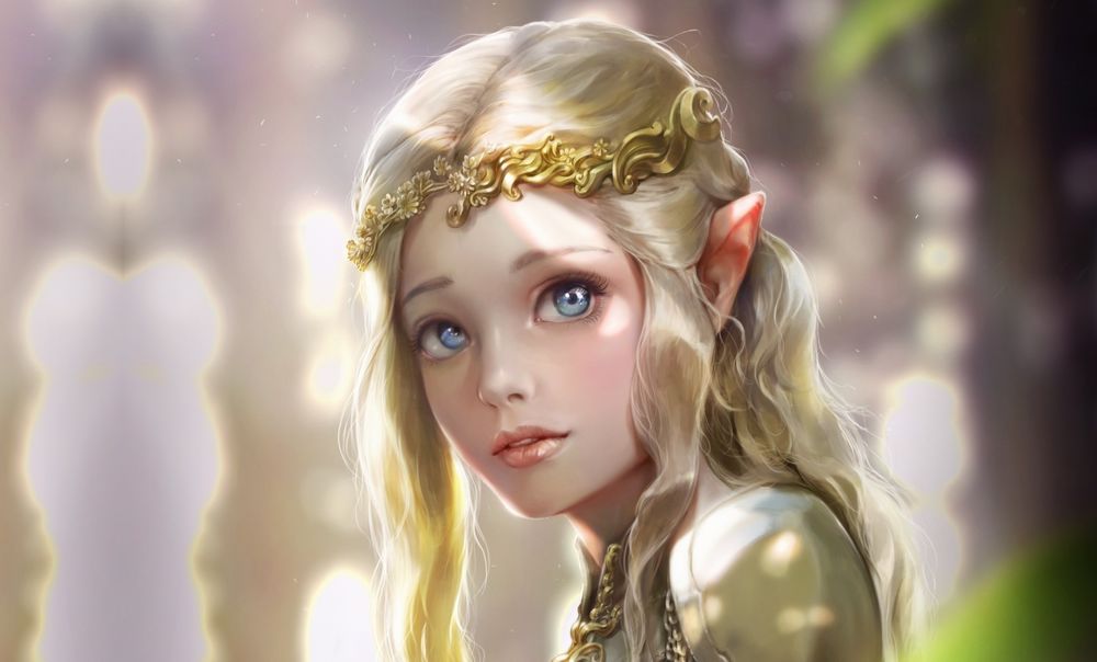 Обои для рабочего стола Эльфийка с золотой тиарой на голове, by Bluish Salt