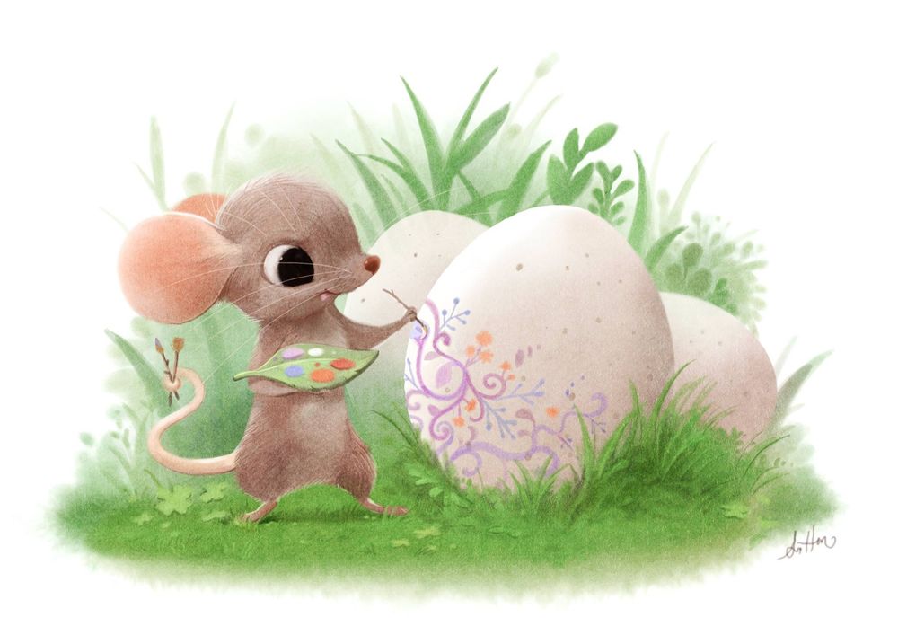 Обои для рабочего стола Мышка раскрашивает яйца к пасхе, by Sydney Hanson