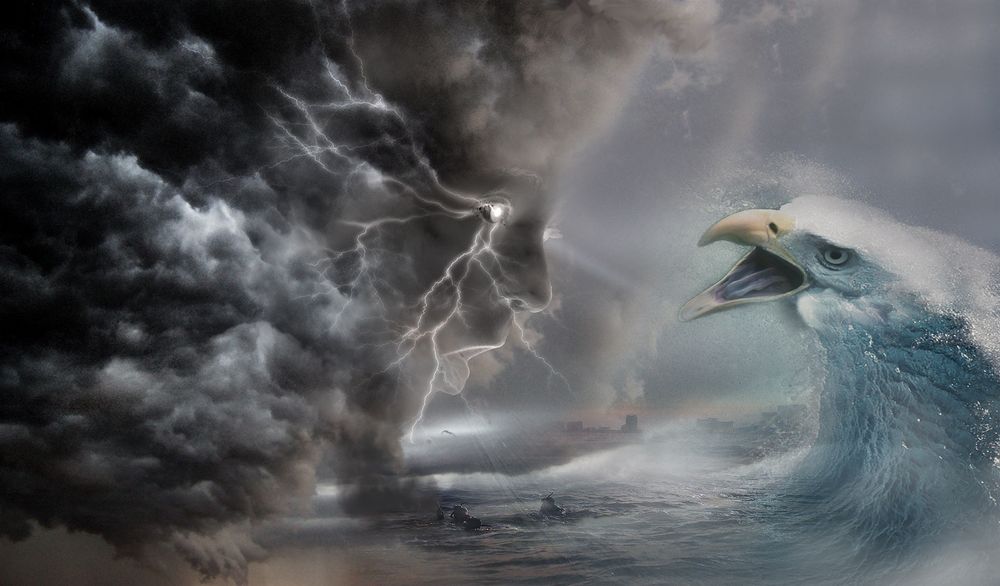 Обои для рабочего стола Противостояние шторма в небе, в виде мужчины и шторма в океане, в виде орла, by by Ivan Tamas