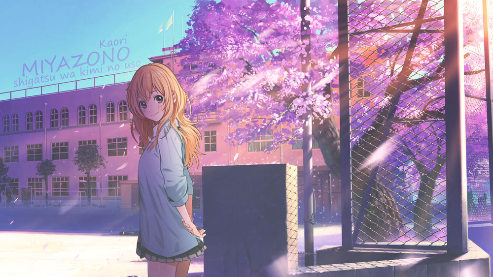 Обои для рабочего стола Kaori Miyazono / Каори Миязоно из аниме Shigatsu wa Kimi no Uso / Твоя апрельская ложь, by Dinocojv
