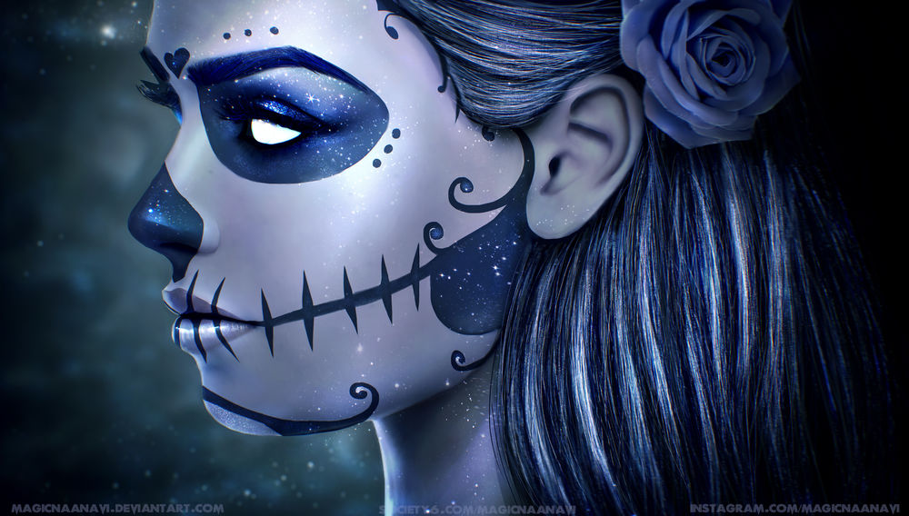 Обои для рабочего стола Портрет девушки с макияжем на лице, в стиле Santa Muerte / Святая Смерть, by MagicnaAnavi