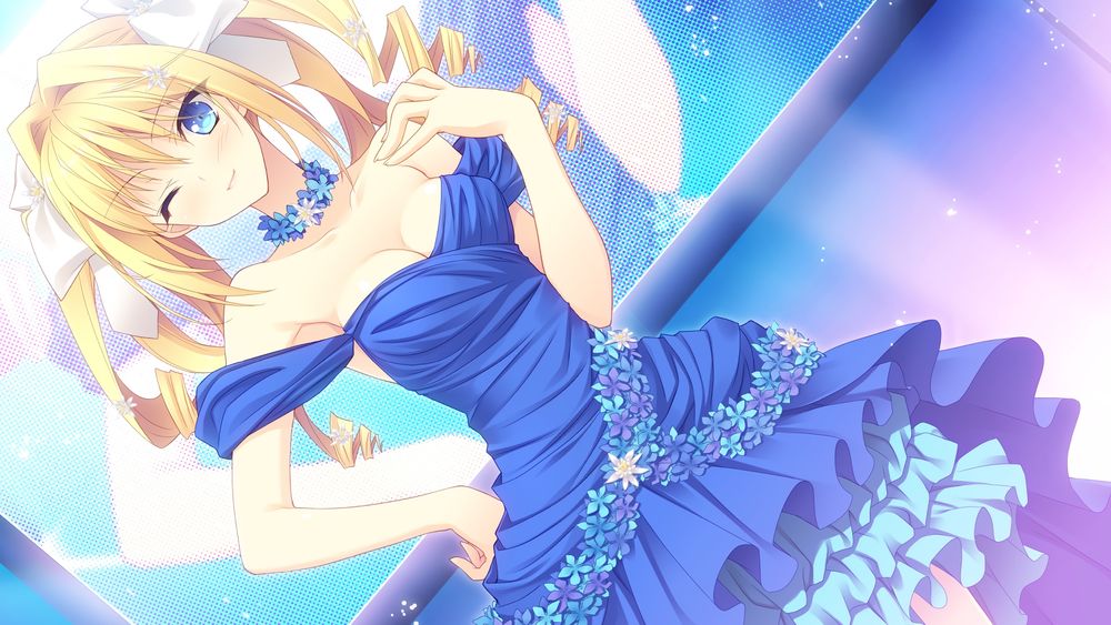 Обои для рабочего стола Ursule Fleur Jeanmaire из японской визуальной новеллы Tsuki ni Yorisou Otome no Sahou, подмигивает в шикарном платье